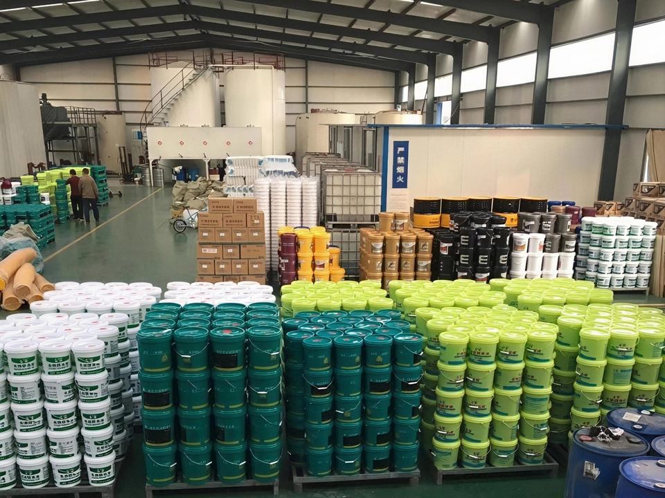 Filling hall with 1 L to 20 L pails staged for dispatch