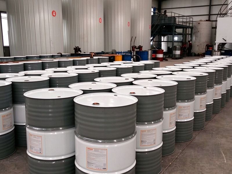 Finished 200 L drums staged in the covered dispatch bay